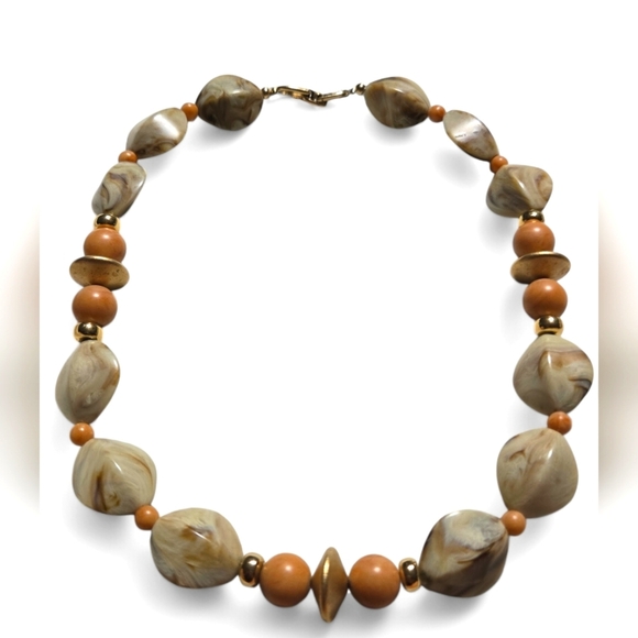 Napier Jewelry - Napier Signed Vintage Faux Lucite Marbled Earth Tone Gold Beaded Necklace